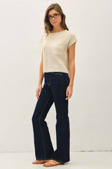 Women's Boxy Knit Sweater with Patch Pocket