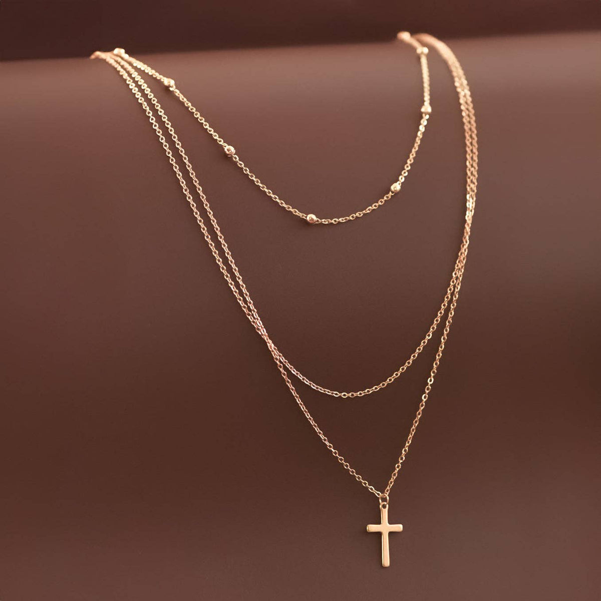 18K Gold Plated Multi Layer Cross Necklace