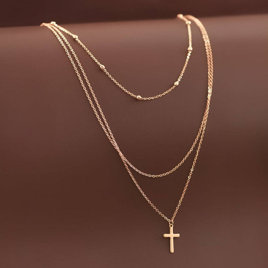 18K Gold Plated Multi Layer Cross Necklace