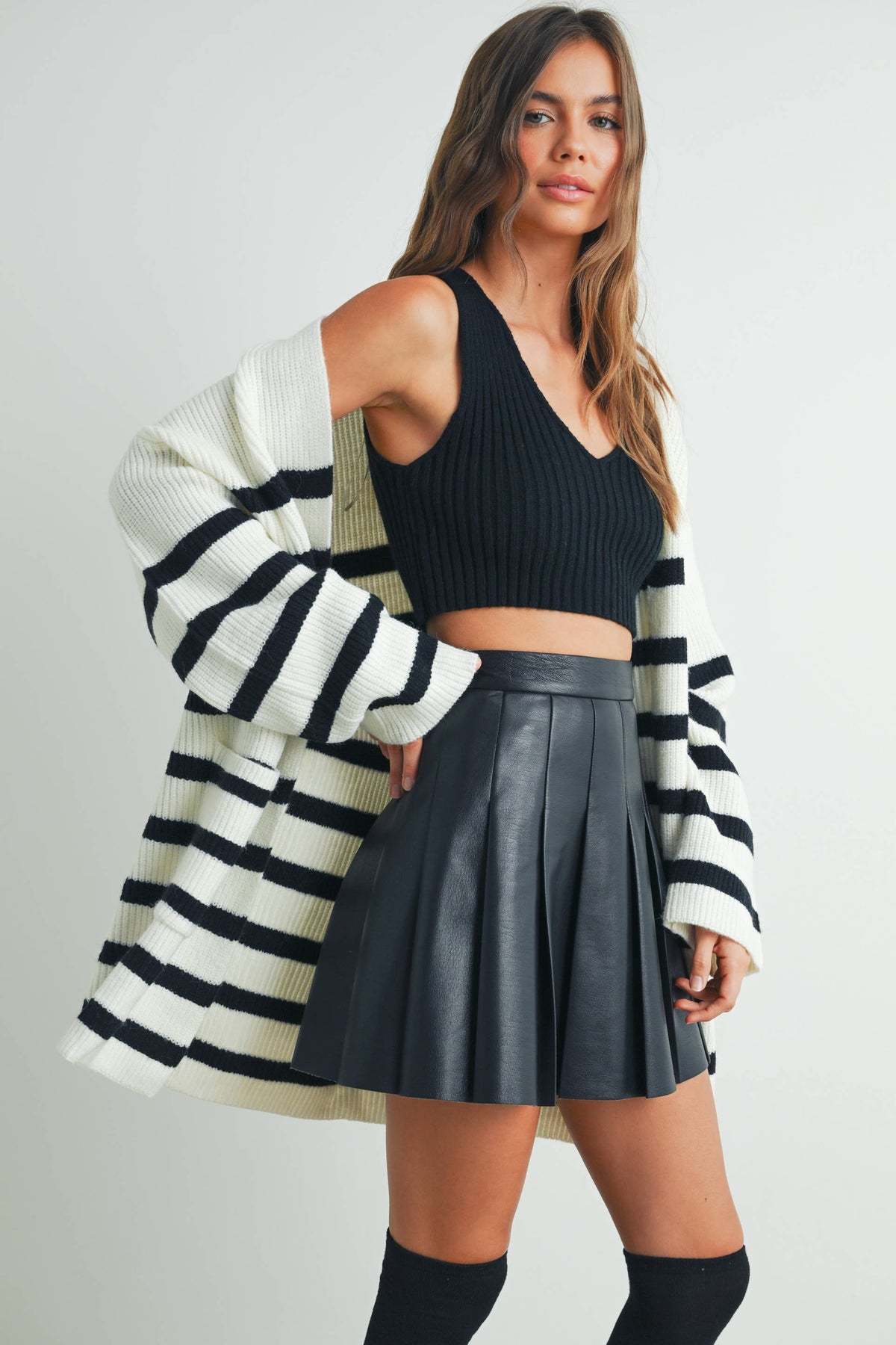 Womens Knitted Stripe Maxi Cardigan