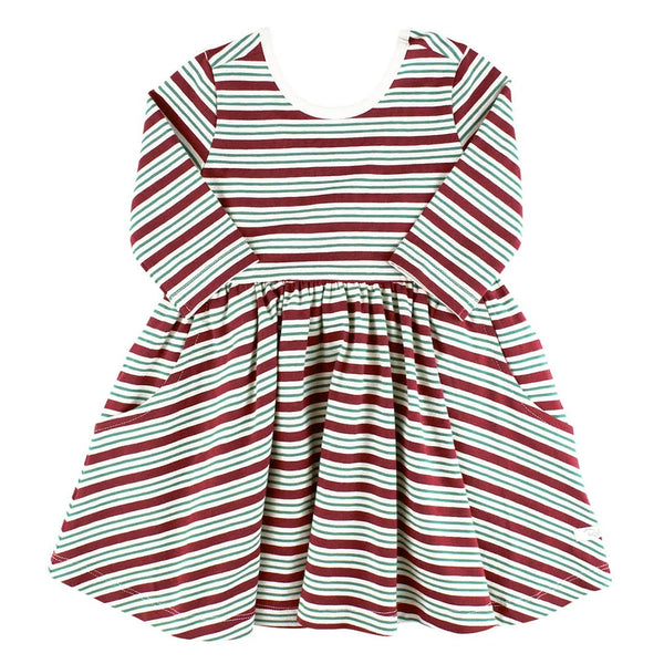 Girls Peppermint Stripe 3/4 Sleeve Twirl Dress