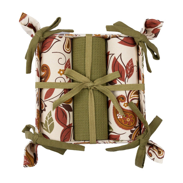 Elsie & Zoey - 4 Piece Autumn Paisley Tea Towel & Bread Basket Set Elsie & Zoey