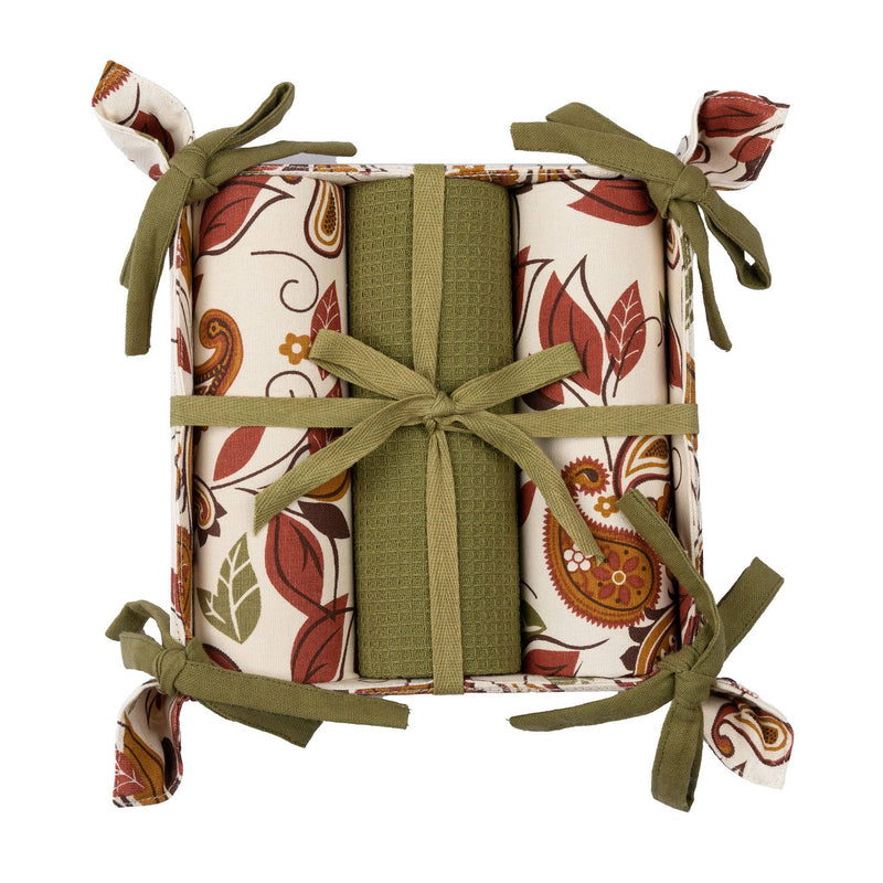Elsie & Zoey - 4 Piece Autumn Paisley Tea Towel & Bread Basket Set Elsie & Zoey