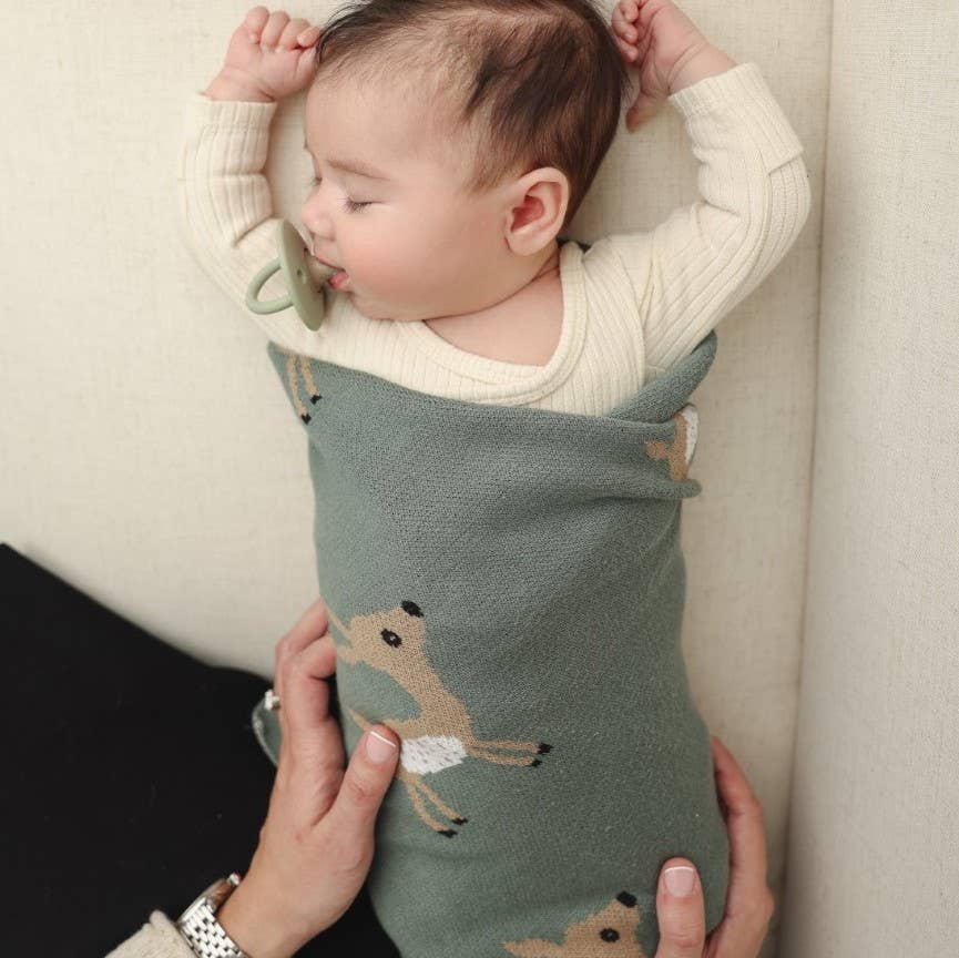 Bleu La La - 100% Luxury Cotton Receiving Swaddle Baby Blanket - Deer Bleu La La
