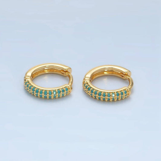 Turquoise Micro Paved Huggie Earrings | 24K Gold Filled