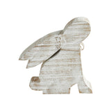 Bunny Hop Natural Wooden Sitting Bunny Looking Up - Pearl Bead Collar Easter Shelf Decor - 8x7.5x1.5