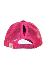 Kids Glitter Fabric With Mesh Pony Cap: Pink Hana