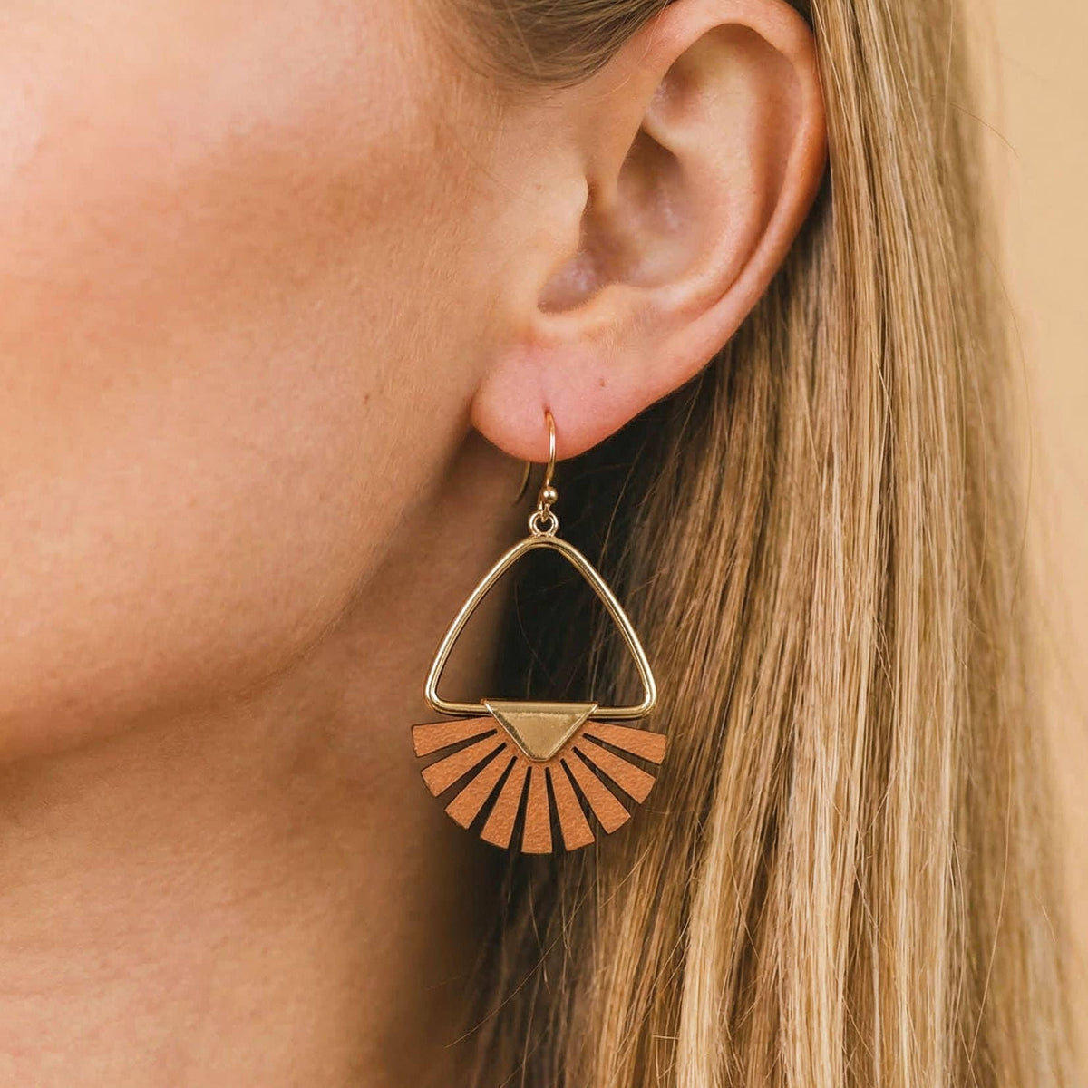 Geometric Leather Fan Drop Earrings, photo 2 of 3