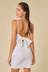 Women's Back Bow Bodycon White Dress