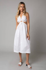 Women's Side Cutout Midi Dress – White