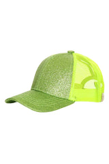 Kids Glitter Fabric With Mesh Pony Cap: Mint