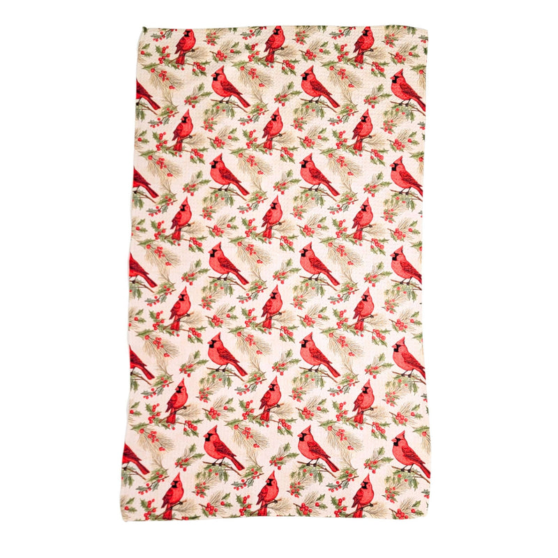 Driftless Studios - Red Cardinal Pattern Waffle Hand Towel With Hanging Loop Driftless Studios