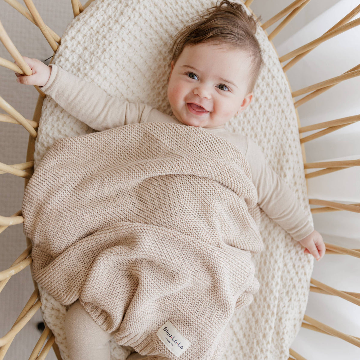 Bleu La La - Heritage Knit 100% Organic Cotton Swaddle Baby Blanket Bleu La La