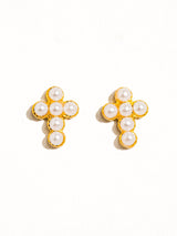 Womens 18K Non-Tarnish Pearl Cross Stud Earring