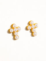 Womens 18K Non-Tarnish Pearl Cross Stud Earring
