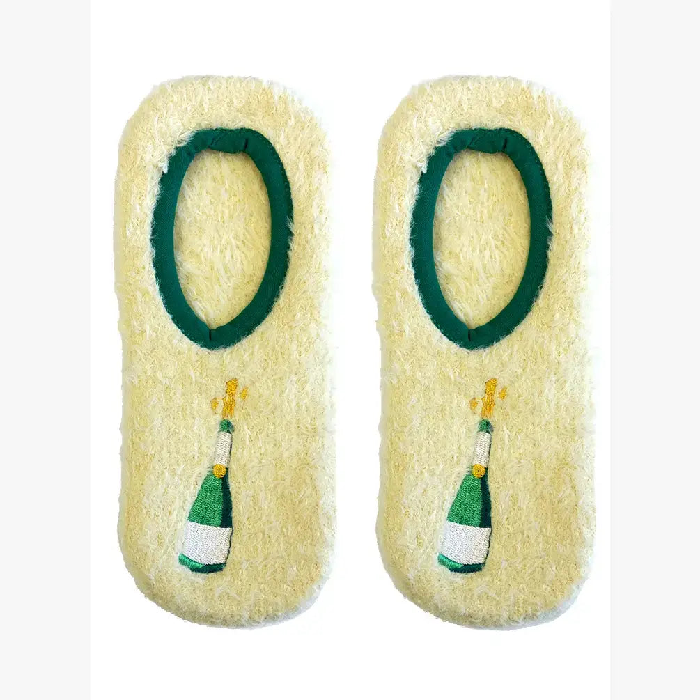 Living Royal - Fuzzy Slipper Socks - Popping Champagne Bottles - Yellow Living Royal