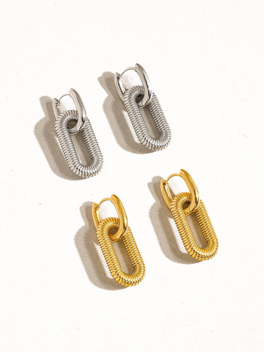 Womens 8K Non-Tarnish Double Chain Hoop Earring
