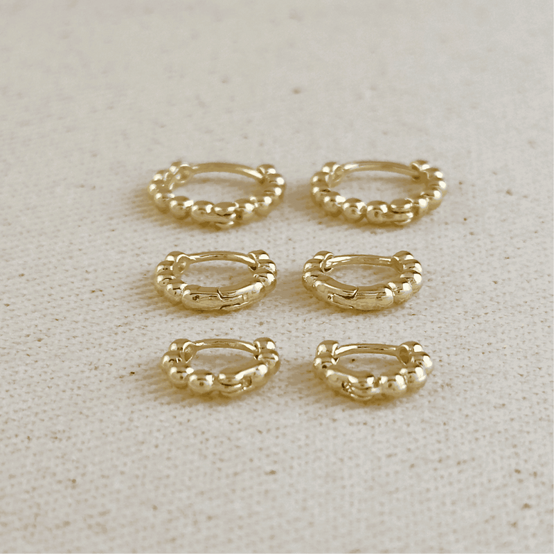 GoldFi - 18k Gold Filled Mini Beaded Clicker Hoop Earrings GoldFi
