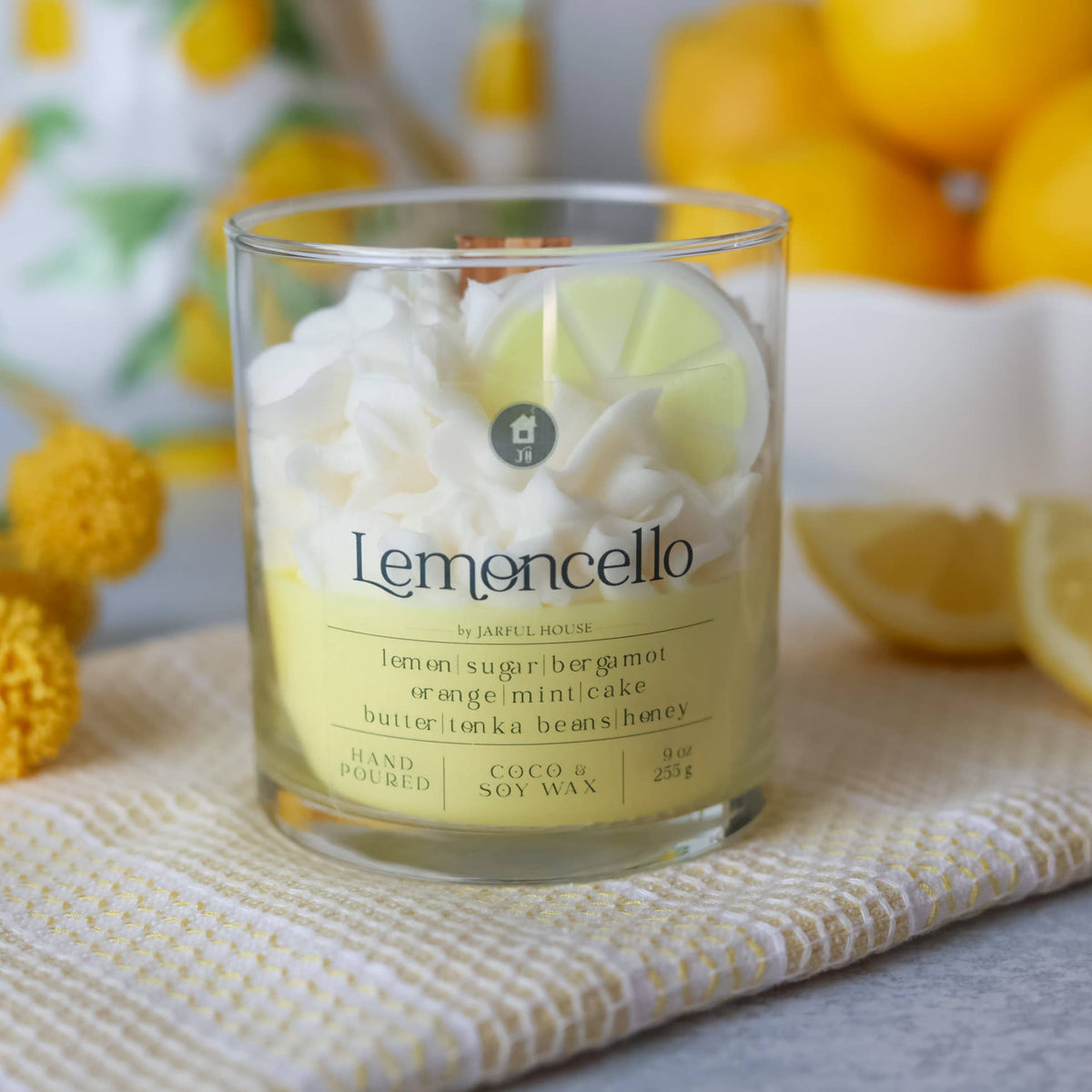 Jarful House - Dessert Candle Lemoncello  9oz | Lemon Bergamot Mint Honey Jarful House