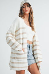 Womens Knitted Stripe Maxi Cardigan
