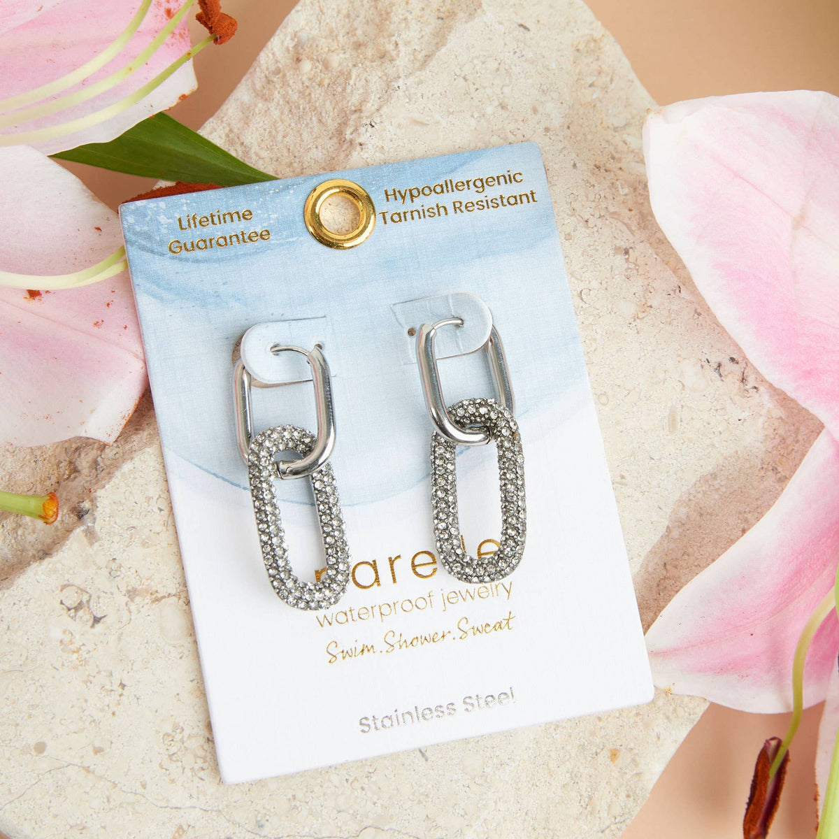 Elsie & Zoey - Narelle Waterproof Pave Linked Hoop Earrings Elsie & Zoey