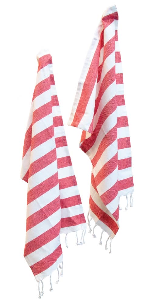 Boston International - Tea Towels Red Stripes Set of 2 Boston International