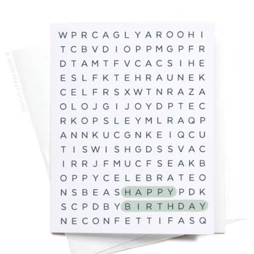 Onderkast Studio - Happy Birthday Word Search Greeting Card Onderkast Studio