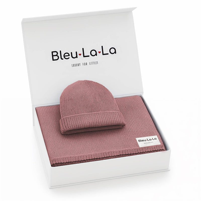 Bleu La La - Luxe - 100% Organic Cotton Knit Blanket + Hat Boxed Gift Set Bleu La La