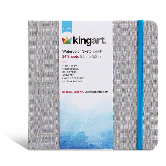 KINGART - Hardcover Watercolor Sketchbook - 5.5” x 5.5” 140lb (300g) - 24 Sheets