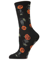 Pumpkin Cat Crew Socks: Black / OS
