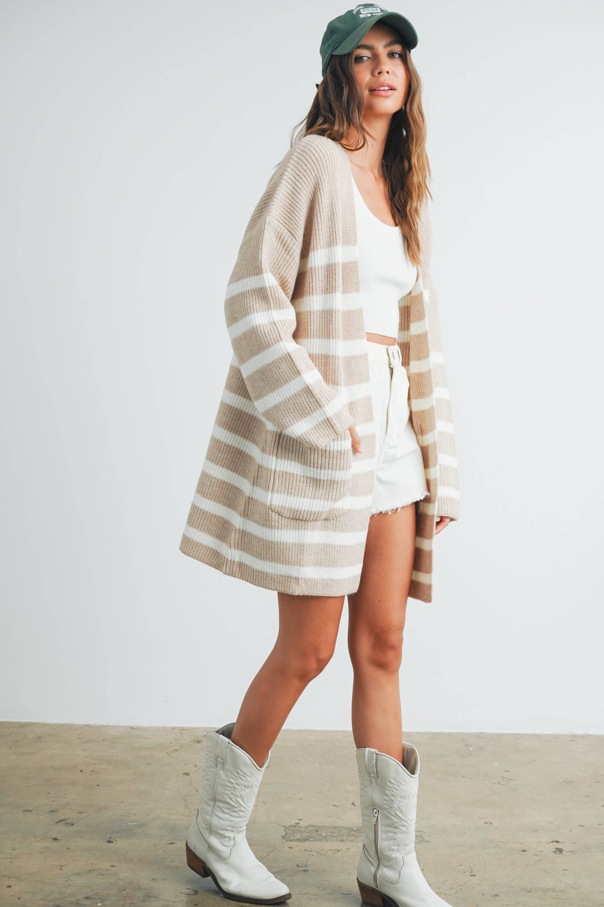 Womens Knitted Stripe Maxi Cardigan