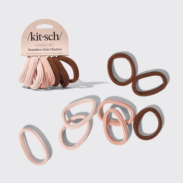 KITSCH - Recycled Seamless Hair Elastics 8pc Set- Rosewood KITSCH