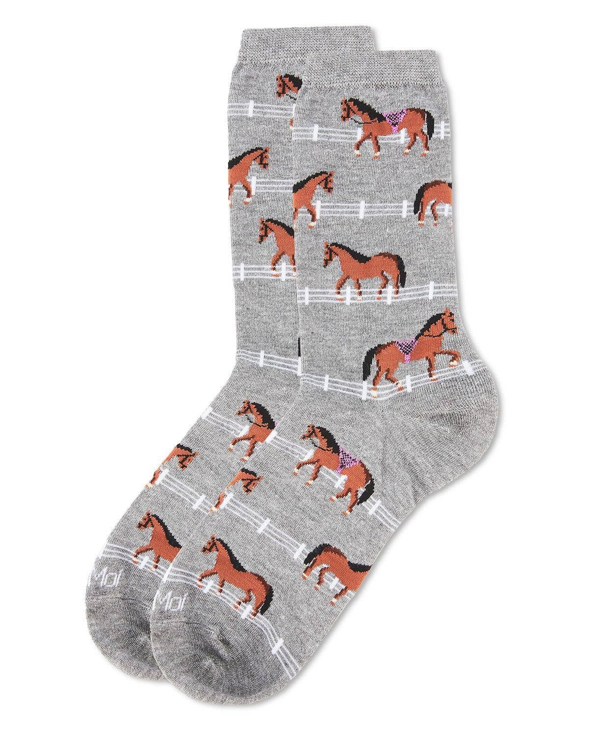 Show Pony Bamboo Blend Crew Socks: Med Gray Heather / 9-11