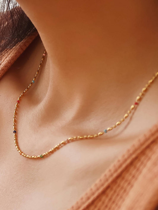 Womens 18K Gold Non-Tarnish Petite Beaded Necklace