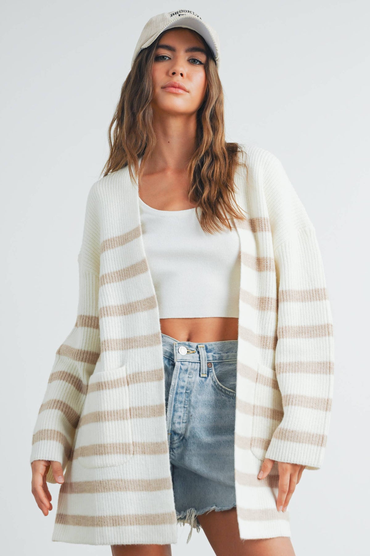 Womens Knitted Stripe Maxi Cardigan