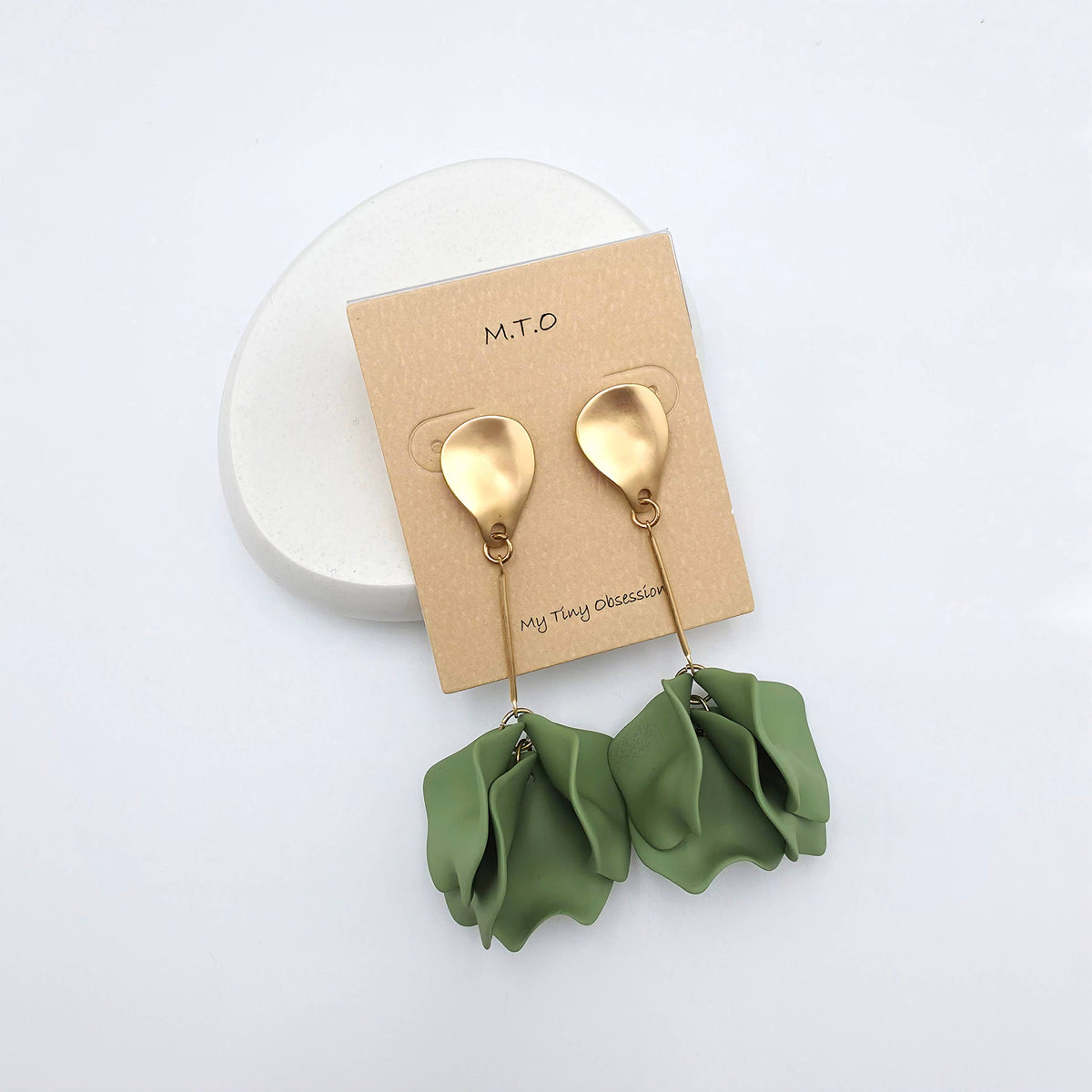 Matte Green Petal Statement Earrings, photo 2 of 2