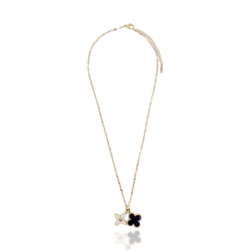 - Double Pendant CZ Clover Necklace KIKICHIC