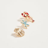 - Lobster Seashell Starfish Brooch Pin Set of 3