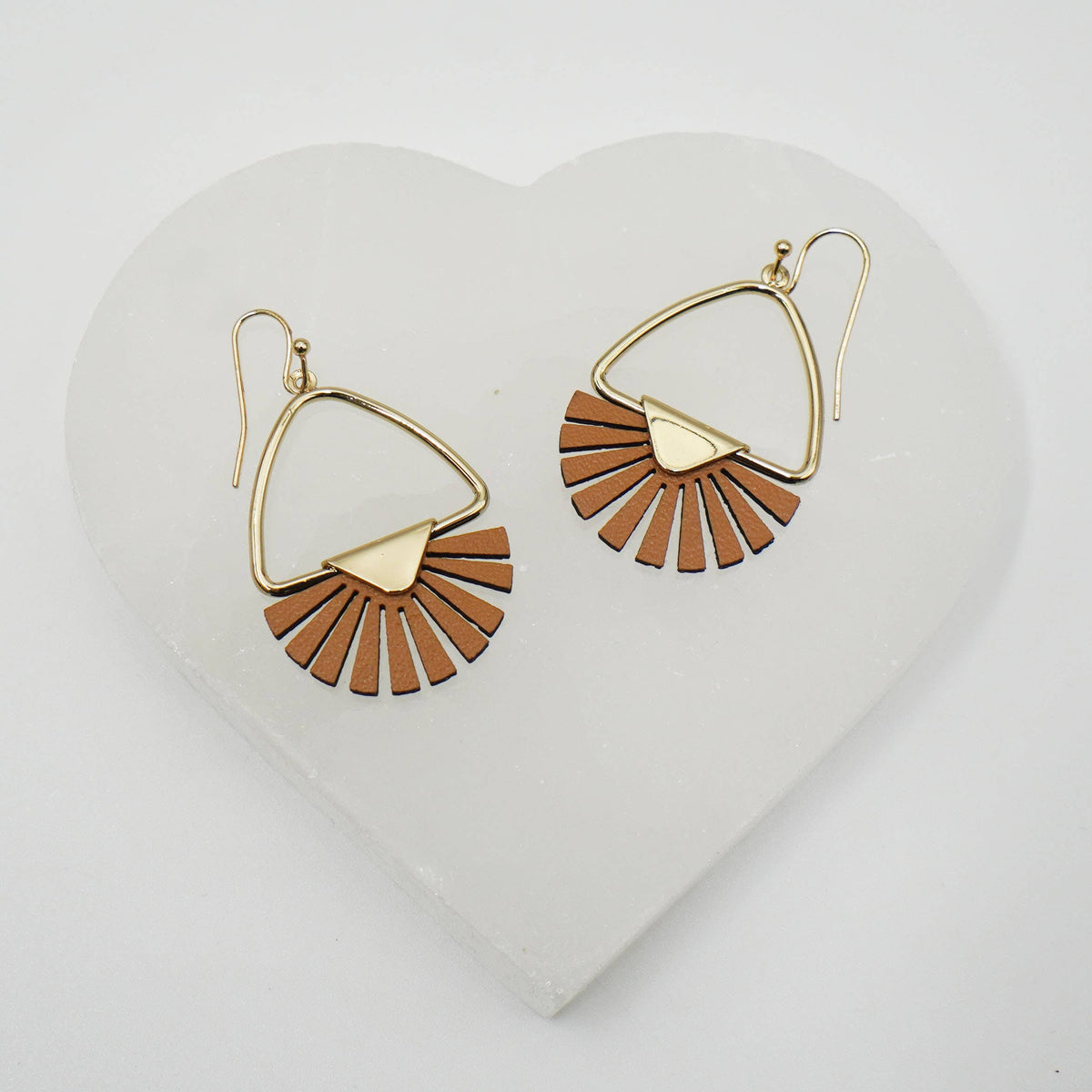 Geometric Leather Fan Drop Earrings, photo 1 of 3