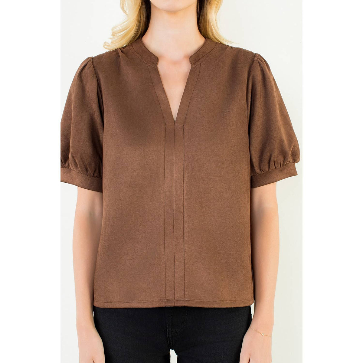 Womens Soft Suede V-Neck Top