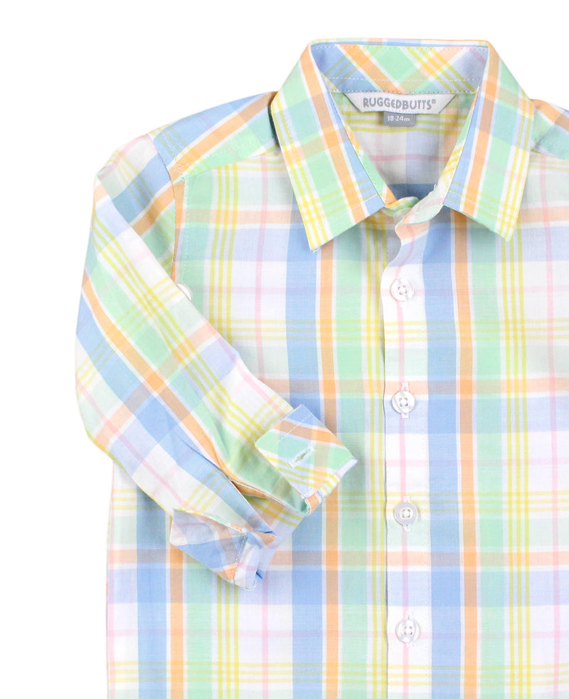 RuffleButts - Clubhouse Rainbow Plaid Long Sleeve  Shirt