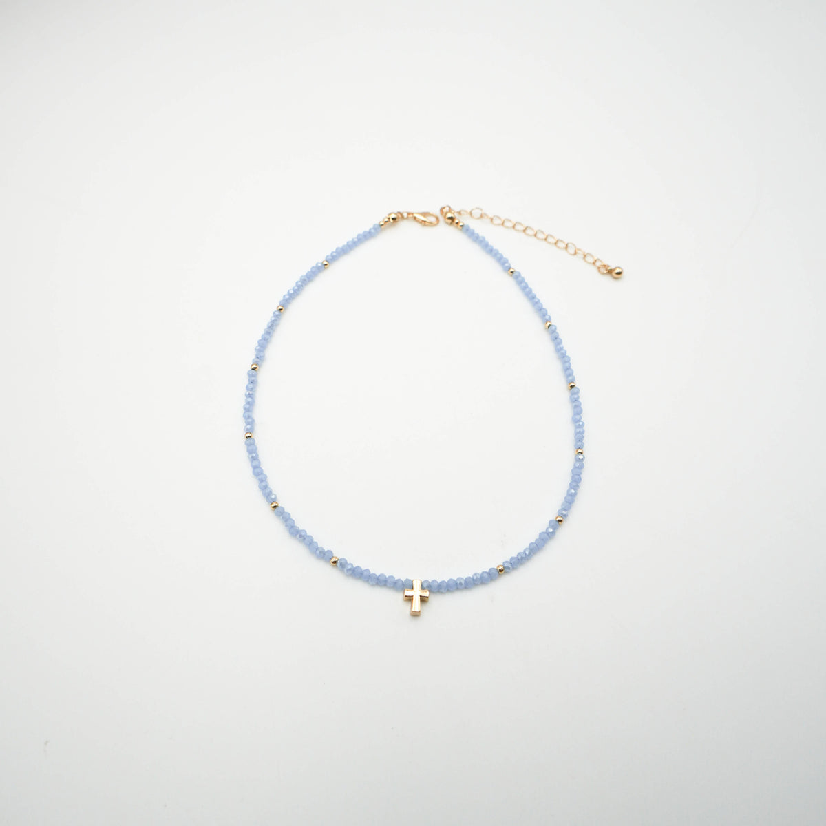 Blue Beaded Cross Charm Necklace, photo 1 of 2
