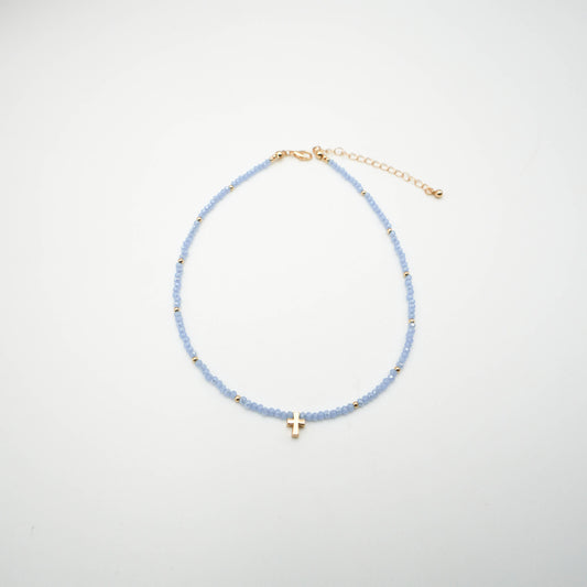 Blue Beaded Cross Charm Necklace, photo 1 of 2