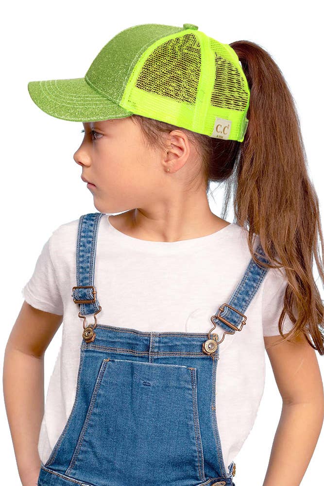 Kids Glitter Fabric With Mesh Pony Cap: Black Hana