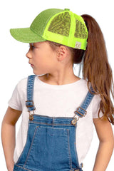 Kids Glitter Fabric With Mesh Pony Cap: Pink