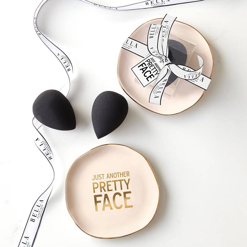 Just another pretty face Ceramic Tray with Makeup Sponge - Blush Angle
