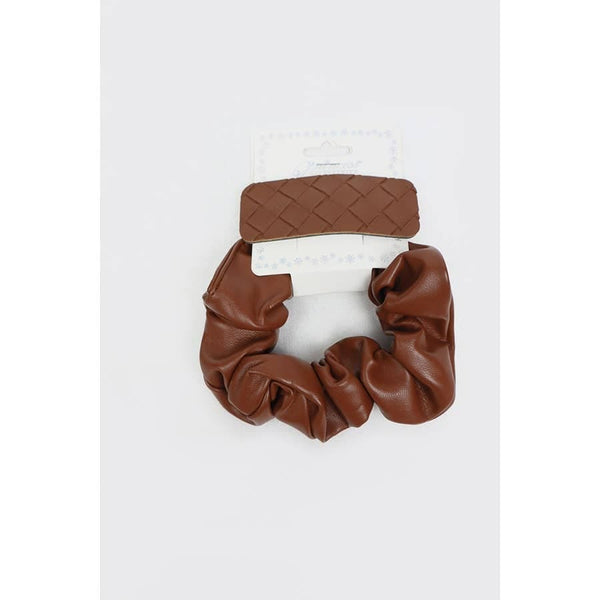 Faux Leather Scrunchie and Hair Clip: MIX COLOR / ONE