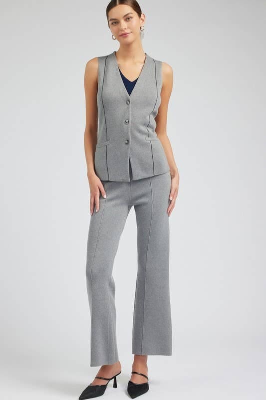 Current Air - High Waist Pintucked Knit Pants Current Air