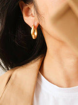 Womens 18K Gold Non-Tarnish Oval Hoop Earring