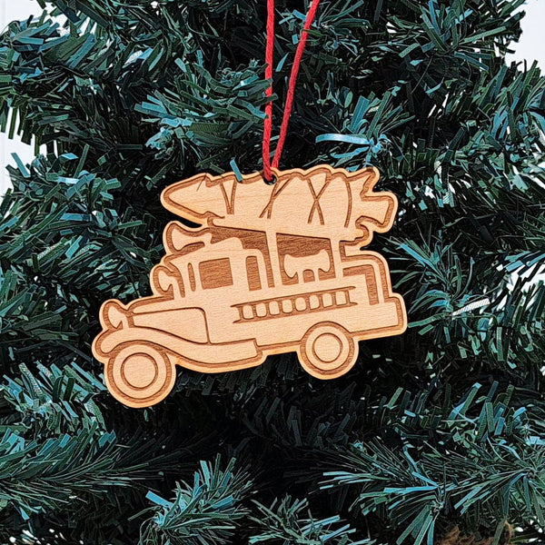 Retro Fire Truck Wood Christmas Ornament Giftable Memories